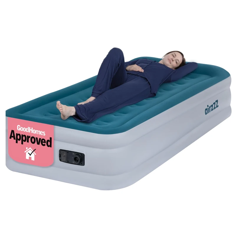 airzzZ Slumber Plus Air Bed - Single High Raise Flocked Non Slip Mattress - Inbuilt Electric Pump - Quick Self Inflation & Deflation - Camping,Hiking, Caravan, Guest Bed - Comes With Carry Bag