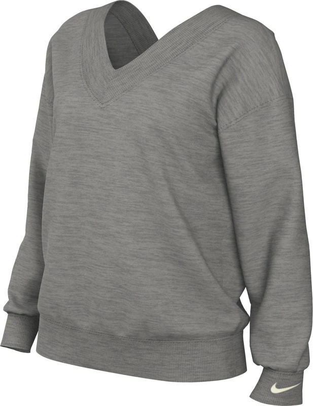 NIKE FB8317-063 W NSW PHNX FLC OS VNECK SWTSH Sweatshirt Women's DK GREY HEATHER/SAIL Size L-S - Image 1