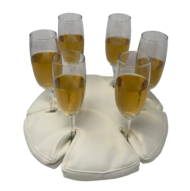 Glass Anchor - The Good-Looking Wine Glass Holder for Boats, picnics, Festivals, Camping, motorhomes. Colour: White Leather. Holds 6 Glasses. No fixings Needed. Stop The Spills! - Image 1