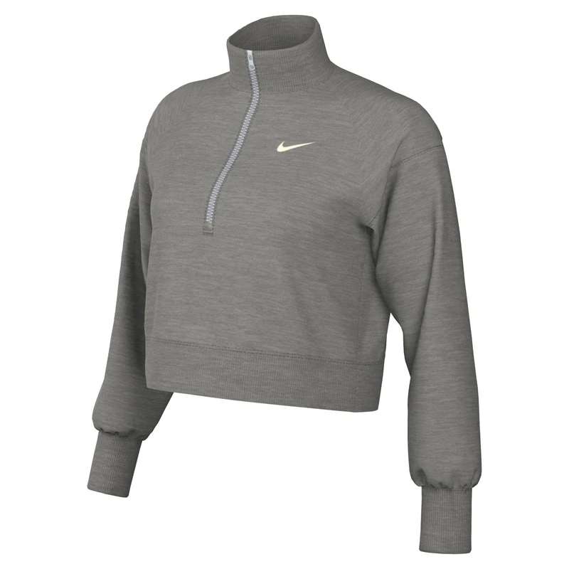 NIKE DQ5767-063 W NSW PHNX FLC QZ CROP Sweatshirt Women's DK GREY HEATHER/SAIL Size XL-T - Image 1