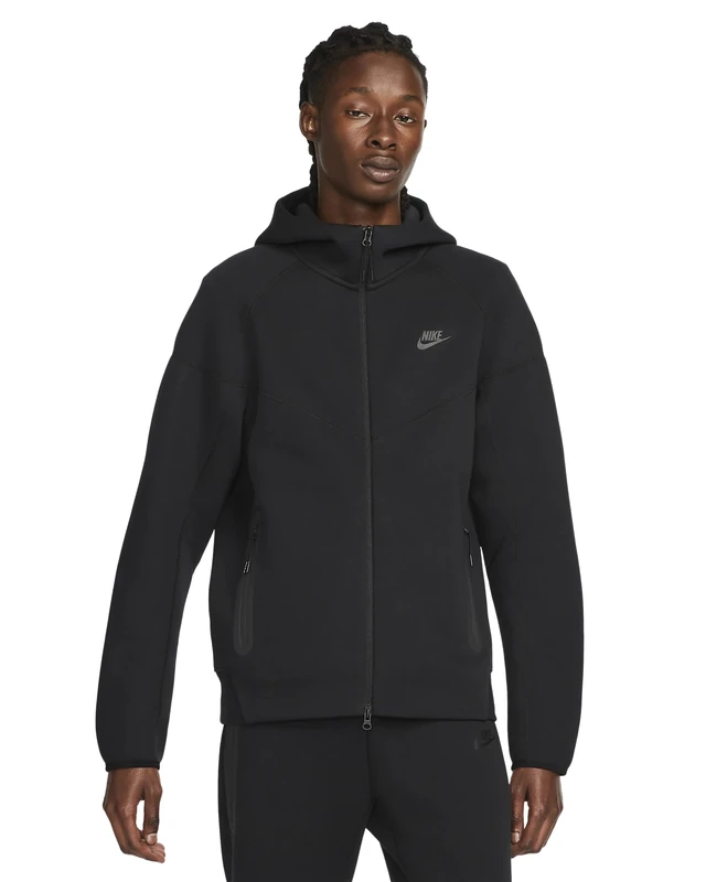 NIKE FB7921-010 M NK TCH FLC FZ WR HOODIE Sweatshirt Men's BLACK/BLACK Size M