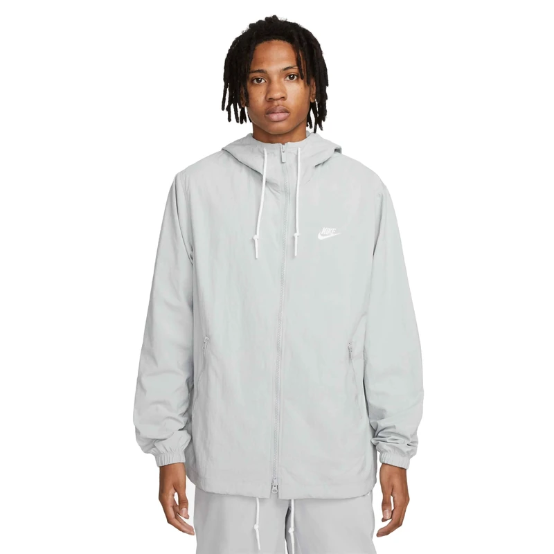 NIKE FB7397-077 M NK CLUB WVN FZ JKT Jacket Men's LT SMOKE GREY/WHITE Size 2XL