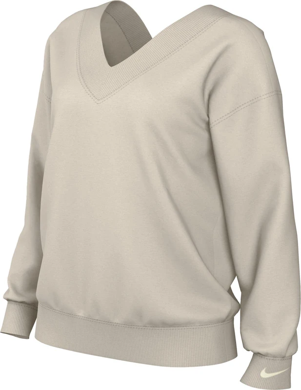 NIKE FB8317-104 W NSW PHNX FLC OS VNECK SWTSH Sweatshirt Women's LT OREWOOD BRN/SAIL Size XL-S