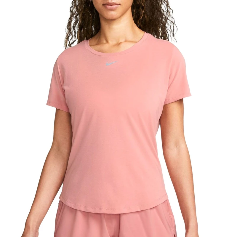 NIKE DD0618-618 W NK ONE LUXE DF SS STD TOP Sweatshirt Women's RED STARDUST/REFLECTIVE SILV Size M