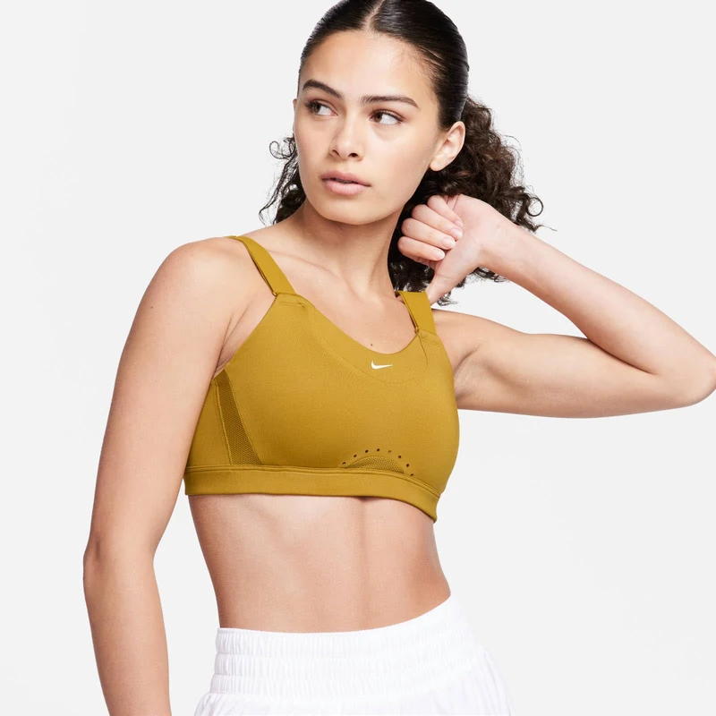 NIKE DD0430-716 W NK DF Alpha Bra Sports Bra Women's Bronzine/Bronzine/Bronzine/White Size MC-E