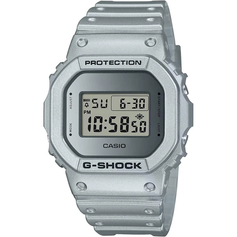 Casio Unisex 49.00mm Quartz Watch with Silver Digital dial and Silver Plastic/Resin Strap Strap DW-5600FF-8ER