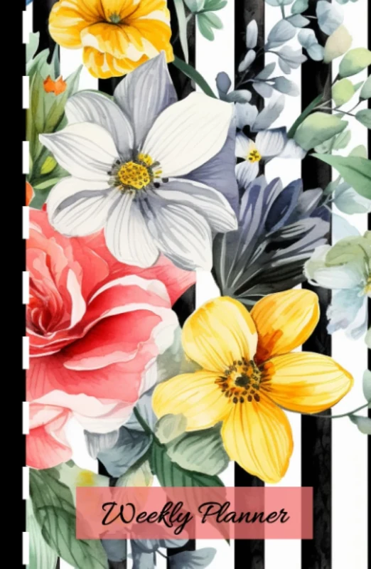 Black and White Striped, Watercolor Flowers, Academic Undated Weekly Planner: Hard Cover Appointment Book, 5.5 x 8.5 inches, 52 Weeks