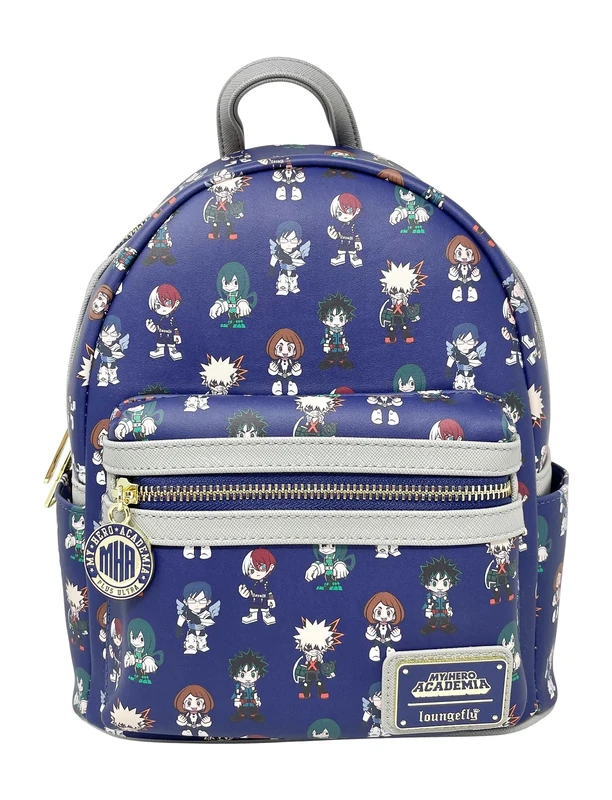 Loungefly My Hero Academia Group Allover Print MHA Womens Double Strap Shoulder Bag Purse, Blue, M