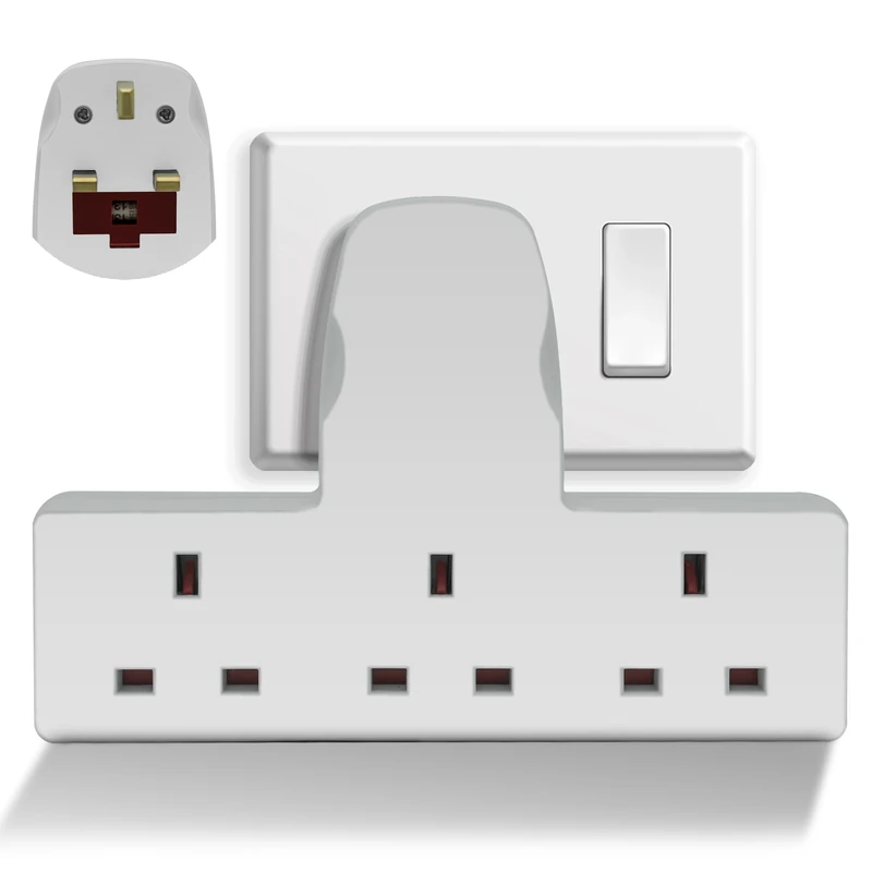 3 Way Plug Extension Socket with 13 A Fuse - UKCA Certified 3 Outlet Multi Plug Adaptor Socket Extensions - Triple Plug Adapter Uk Extension Plugs For Home, Office & Kitchen Use - 3 Way Board White