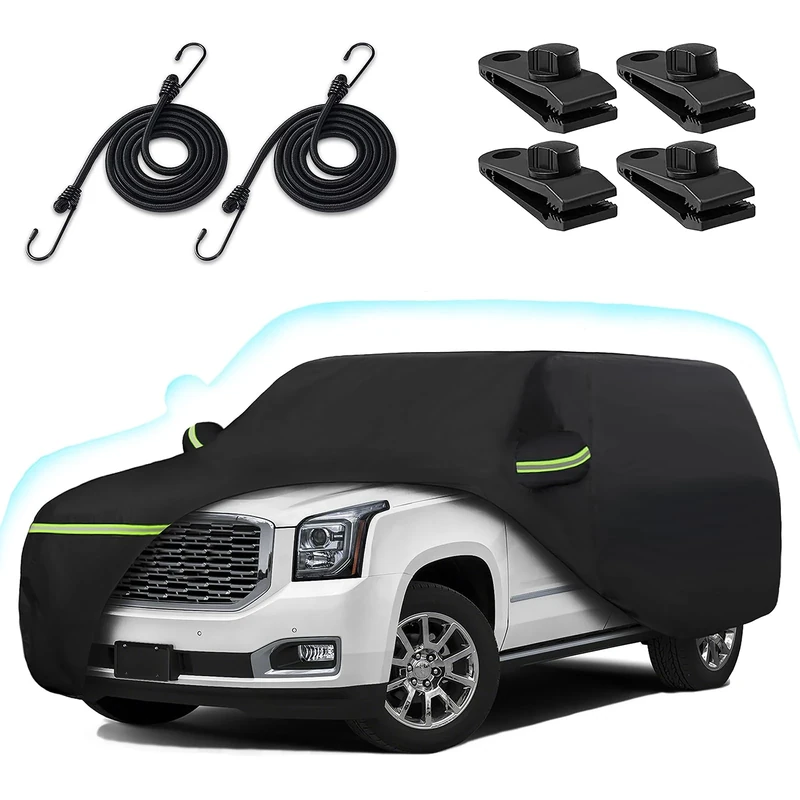 6 Layer Car Cover for 2007-2023 Chevy Suburban/GMC Yukon XL/Cadillac Escalade ESV, Waterproof All-Weather Protection Suburban Full Car Cover with Door Zipper & Cotton Lining (Black)