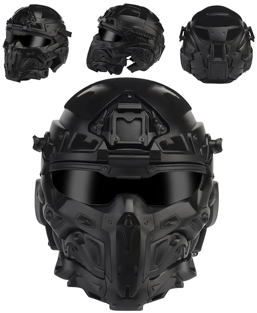 PERTID Tactical Military Helmet With Full Face Mask, Built-In Communication Headset, Anti-Fog Fan And Replaceable Lens For Airsoft Paintball CS War Game