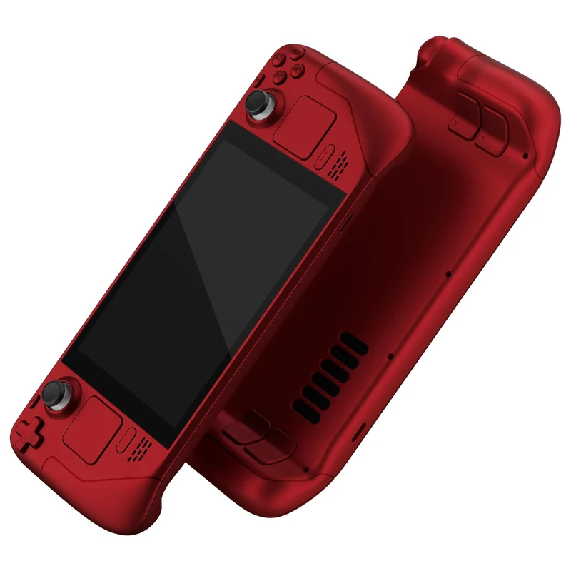 eXtremeRate Scarlet Red Custom Faceplate Back Plate Shell for Steam Deck LCD, Handheld Console Replacement Housing Case, DIY Full Set Shell with Buttons