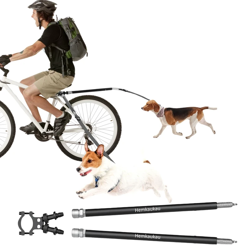 Hemkaukau Rotating Dog Bike Leash for 2 Dogs Flexible Quick Release Bicycle Attachment Hand Free Exerciser Leashes for Safe Cycling Walking Active Pet Parents