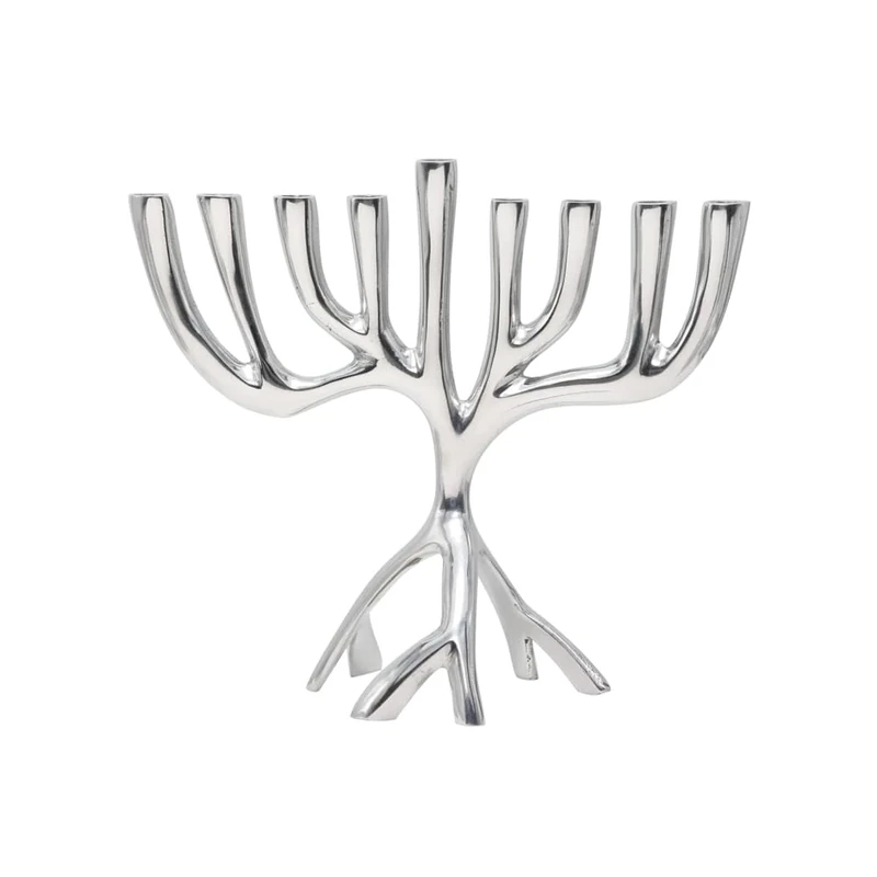 Yair Emanuel Modern Tree of Life Hanukkah Menorah - Contemporary Aluminum Design - Three Fits Standard Hanukkah Candles (7 Inch)