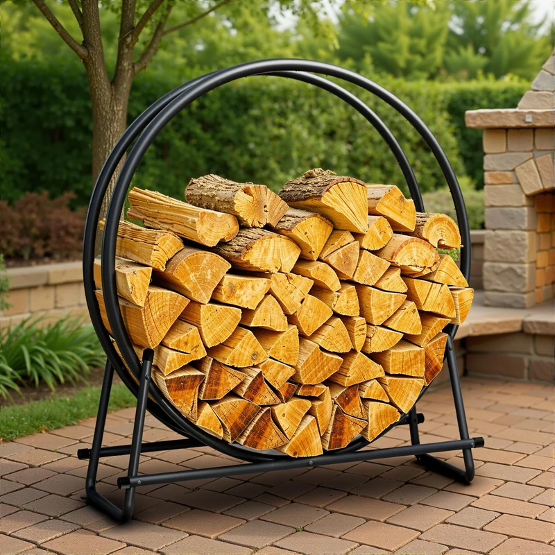 IDZO 41in Firewood Rack 400lbs Load Capacity, Firewood Log Hoop for Indoor Fireplace Wood Storage Ring, Round Tubular Steel for Patio Deck Metal Log Holder Outdoor Fireplace Pit Patio Deck