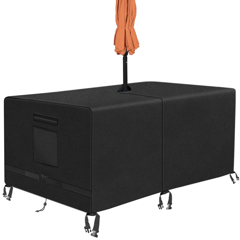 Kovshuiwe Rectangle Patio Table Cover with Umbrella Hole Heavy Duty Waterproof 600D Oxford Fabric Outdoor Lawn Patio Furniture Covers (274x208x60cm)