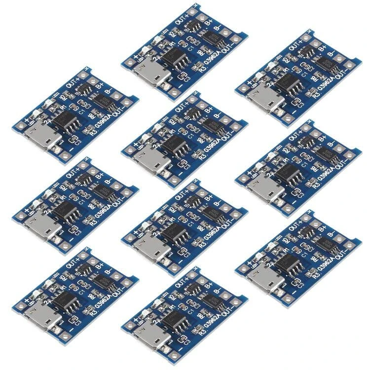 10Pcs 18650 Lithium Battery Charging Board Micro USB Charging Board 5V 1A with Battery Protection Dual Functions TP4056 Lithium Charge Module