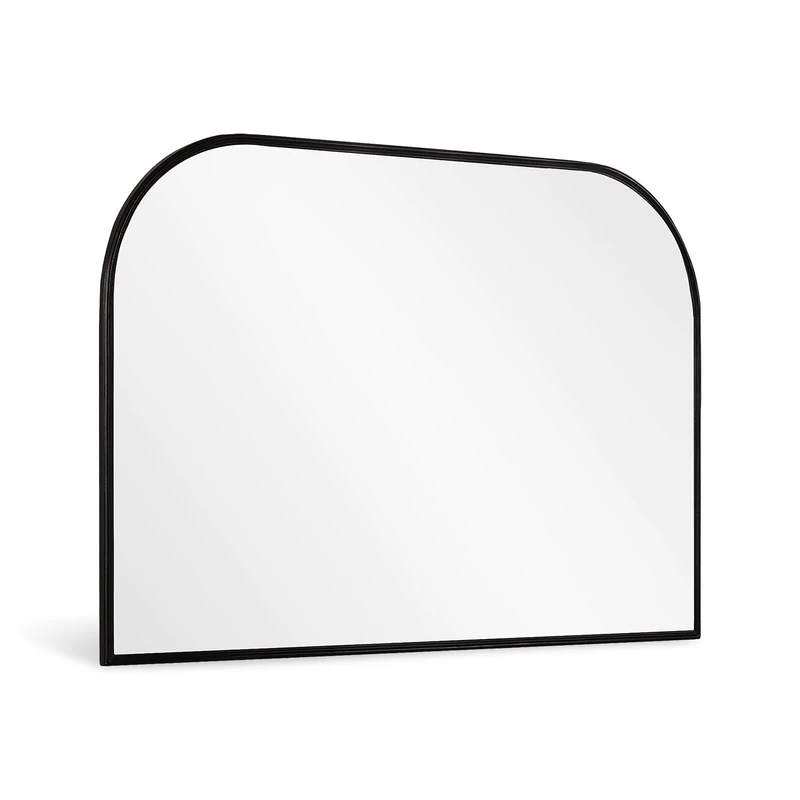 Minuover Modern Large Wall Mirror, Modern Minimalist Home Decor Arch Mantel Mirror, Brushed Black Metal Framed Arched Mirror for Bathroom, Living Room, Bedroom, Fireplace, 24" x 36", Black