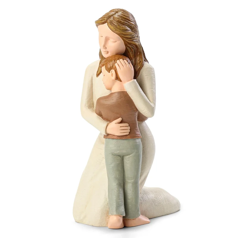 Hensonever Mother and Son Figurines, Sculpted Hand-Painted Mom and Son Statues Gifts for Mother’s Day Anniversary Birthday