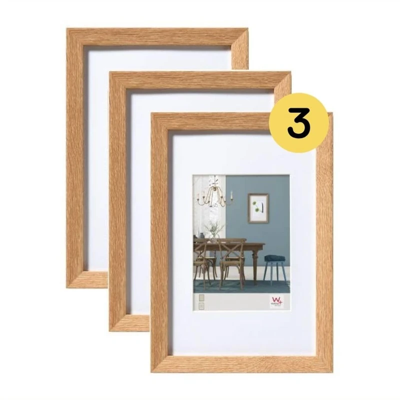 walther design EF030E3 Fiorito Picture Frame, Light Oak, 20 x 30 cm, Pack of 3, Wooden Frame with Passe-Partout