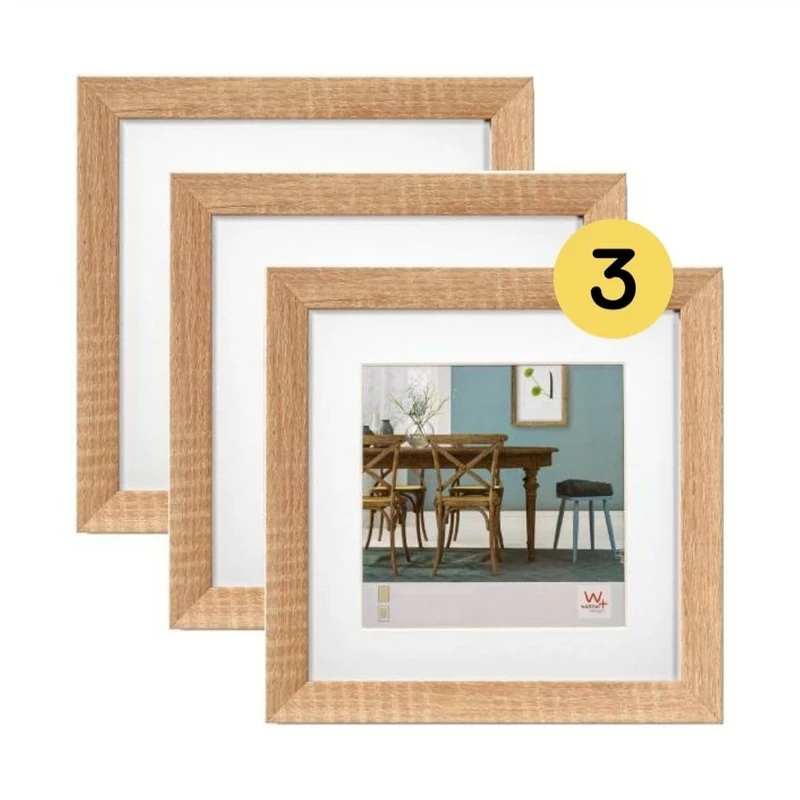 walther design EF330E3 Fiorito Picture Frame, Light Oak, 30 x 30 cm, Pack of 3, Wooden Frame with Passe-Partout