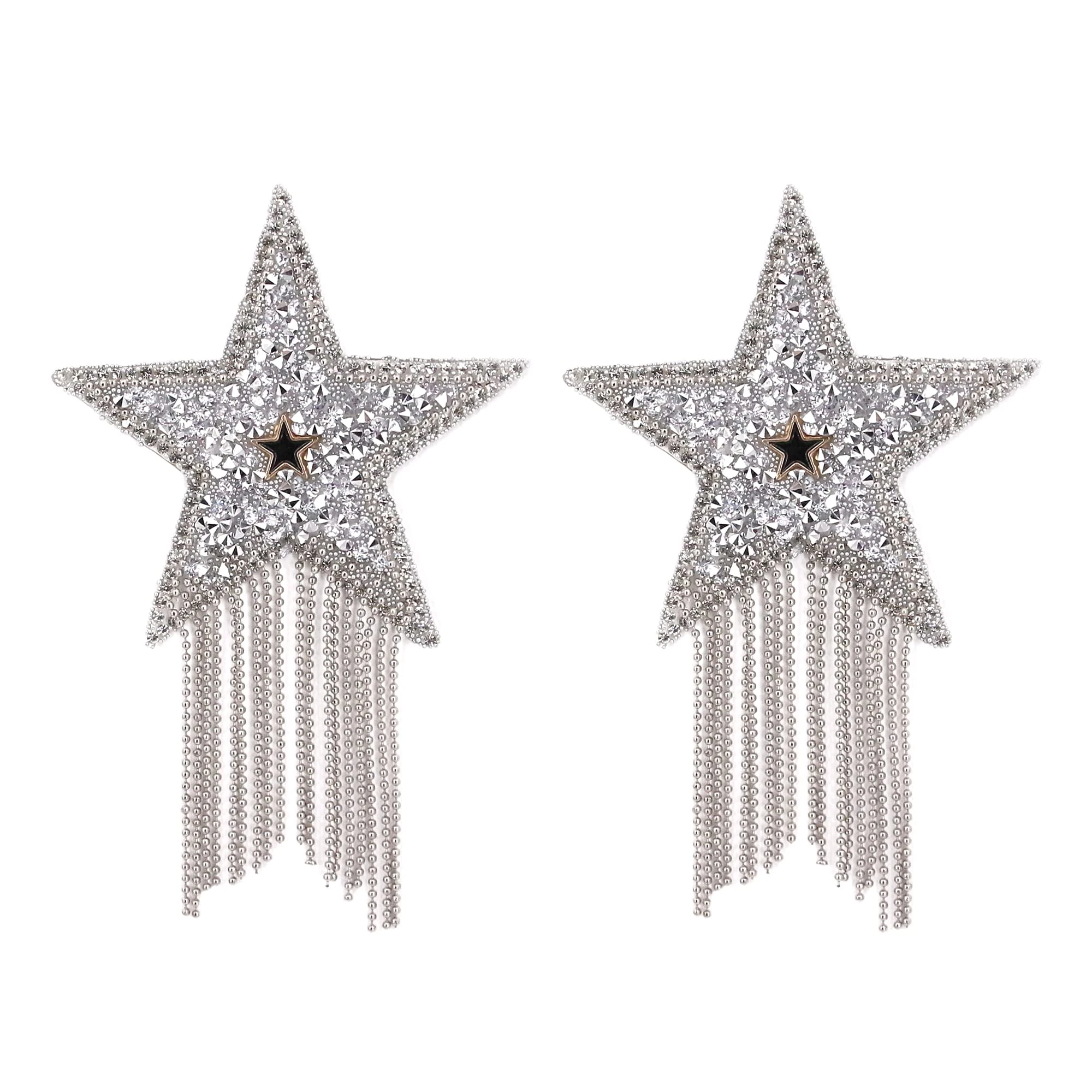 Naimo Women's Nipple Cover Rhinestone Nipple Cover Self-Adhesive Reusable Nipple Pads Breast Pasties Star Nipple Cover with Tassels, silver, One size