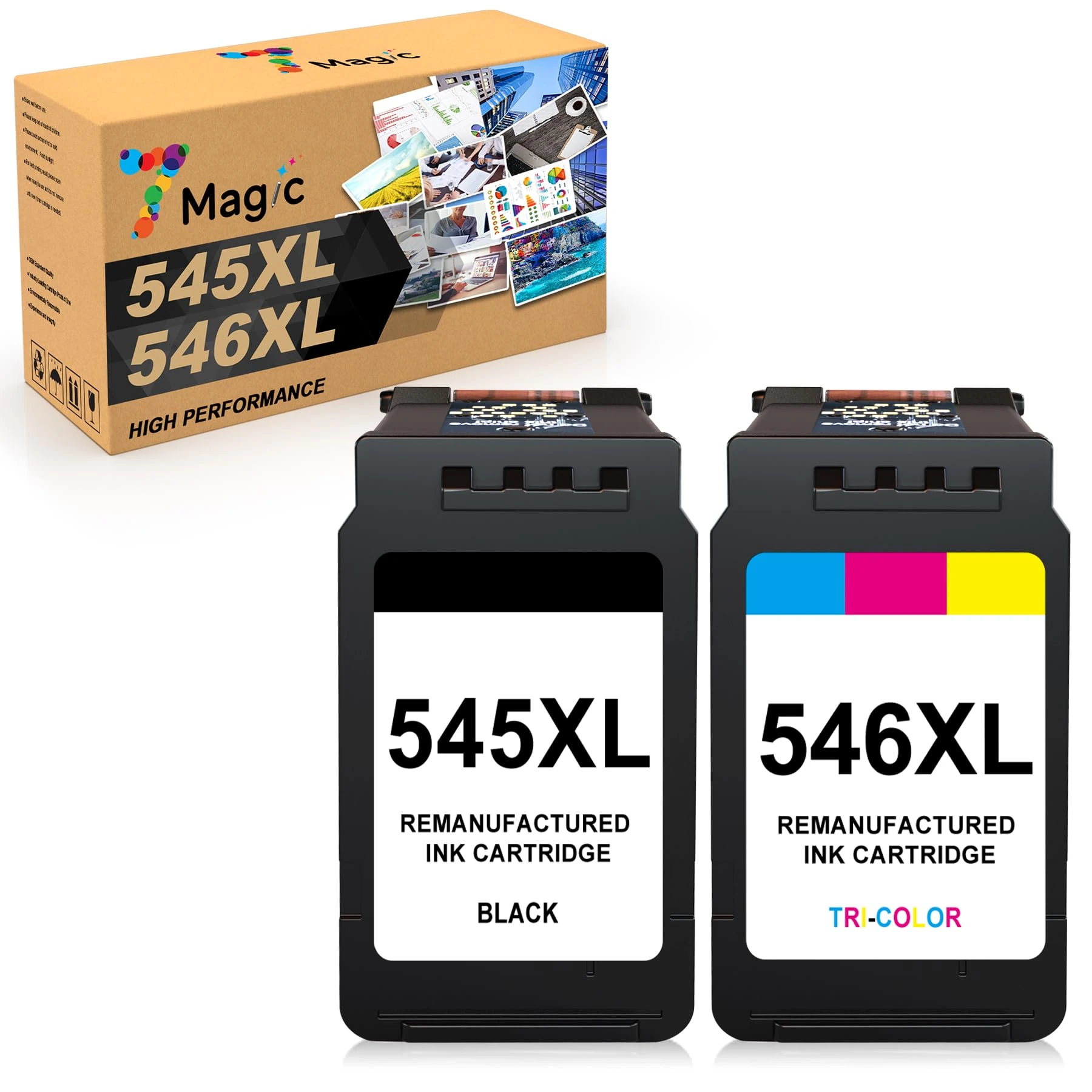 7Magic PG-545 XL CL-546 XL Compatible for Canon 545 546 Ink Cartridges 545XL 546XL for Pixma TS3350 TS3355 TS3150 TS3450 TS3451 MG2550S MG3050 TR4550 TR4650 TS3450 TR4551 MG2950 (1 Black, 1 Colour)