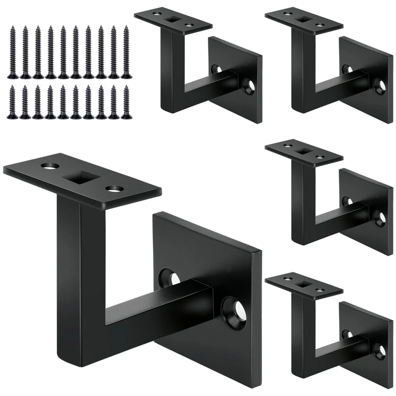Decking Fencing Railing picktes Crystmetal 5 X 304 Stainless Steel Handrail Brackets, Black Square Contemporary Stair Railing Brackets for Indoor or Outdoor