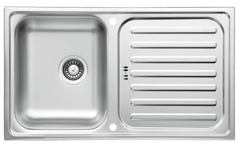 Respekta Riverside Stainless Steel Sink, 1 Basin, Built-in Sink, 86 x 50 cm, Stainless Steel Sink with Draining Board, Suitable for Base Cabinets from 50 cm Wide