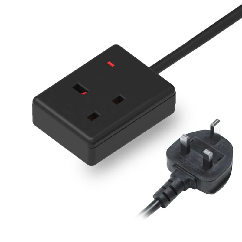 5M 1 Gang Socket Extension Lead UK Pin Plug and Cable Black Electric Extension Lead Mains Strip