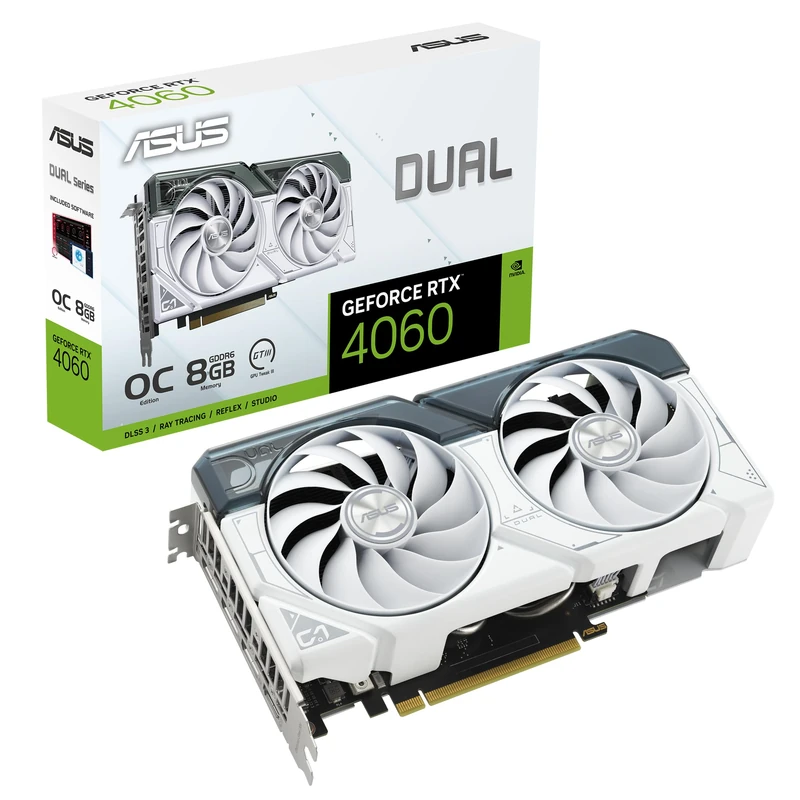ASUS GeForce RTX 4060 DUAL EVO 8G OC WHITE Gaming Graphics Card - 2535MHz Boost Clock, GDDR6X, PCIe Gen 4, DLSS 3, 3x DP v 1.4a, HDMI 2.1a (Supports 4K & 8K HDR)