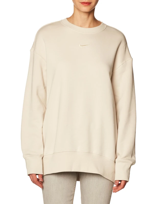 NIKE DQ5733-104 W NSW PHNX FLC OS CREW Sweatshirt Women's LT OREWOOD BRN/SAIL Size M