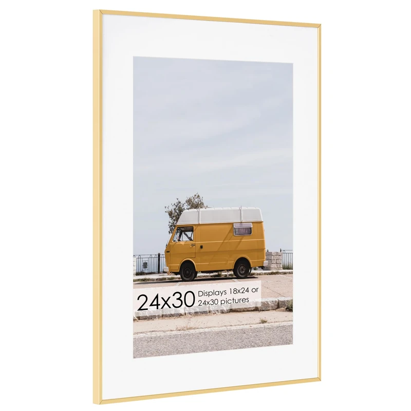 24x30 Metal Picture Frame with 18x24 Mat, Brushed Aluminum Finish, Tempered Glass Front, and Attached Hanging Hardware - Versatile Wall Display Frames for Vertical or Horizontal Orientation(Rose Gold,