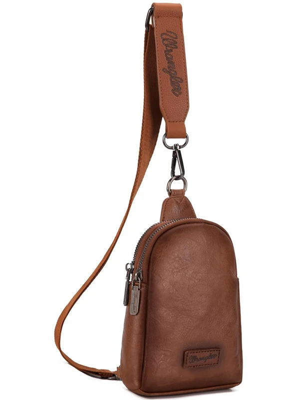 Wrangler Distressed Brown Crossbody Bag with Adjustable Strap - Chic Sling Bag and Purses with Gift Idea