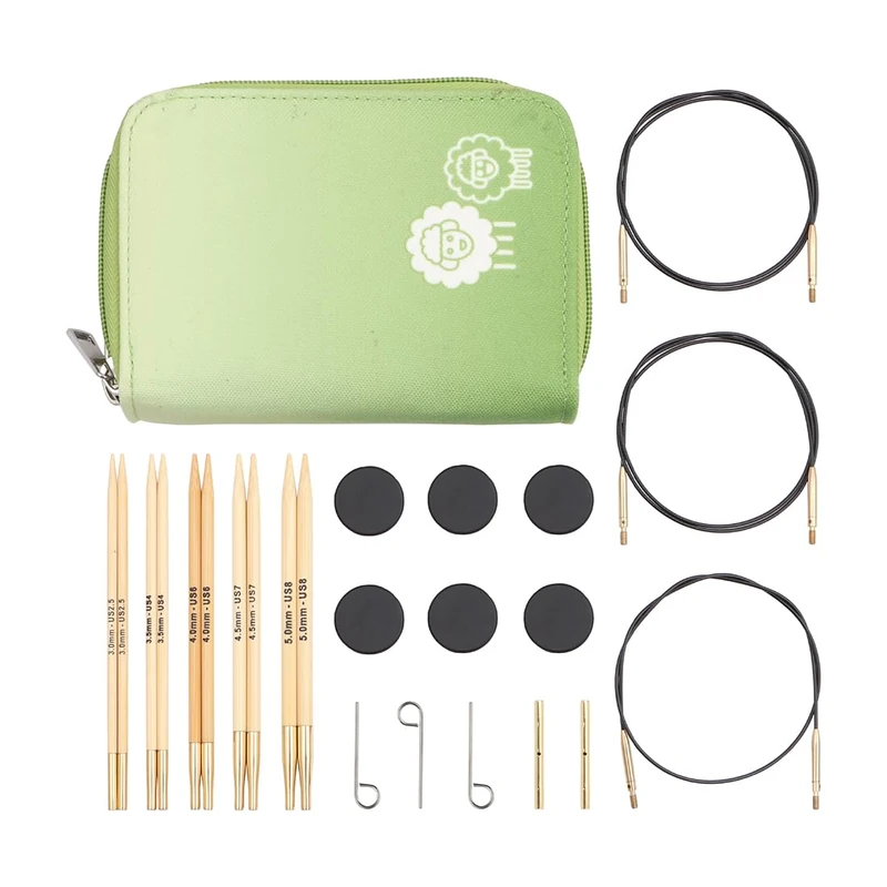 KnitPro Bamboo Starter Interchangeable Needle Set 5" (13cm) | 5 Sizes (3mm to 5mm) - Image 1
