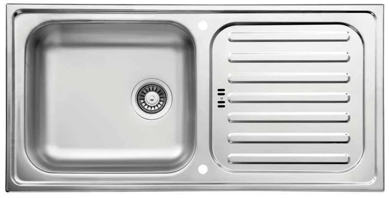 Respekta Riverside Stainless Steel Sink, 1 Basin, Built-in Sink, 100 x 50 cm, Stainless Steel Sink with Draining Board, Suitable for Base Cabinets from 50 cm Wide