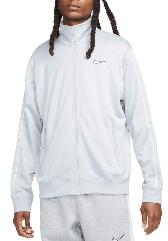 NIKE FN0257-077 M NSW SP PK TRACKTOP Sweatshirt Men's LT SMOKE GREY/WHITE Size XS