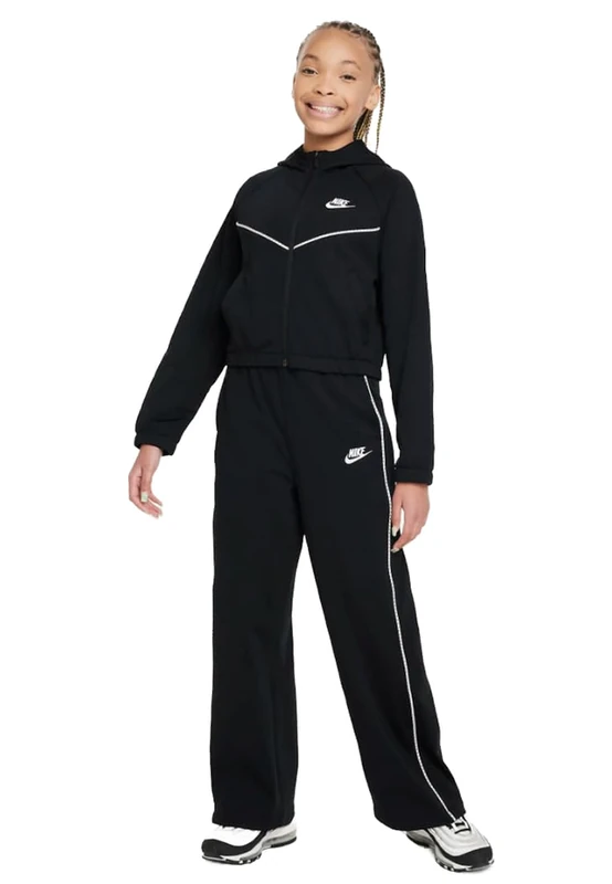 NIKE FD2948-010 G NSW HR TRACKSUIT HD FZ Jacket Girl's BLACK/BLACK/WHITE/WHITE Size L
