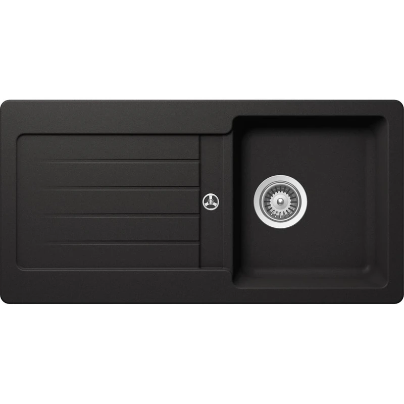Respekta Atlanta Granite Sink in Matt Black / 1 Bowl Built-in Sink in 86 x 43.5 cm/Sink Suitable for Base Cabinets from 45 cm Wide