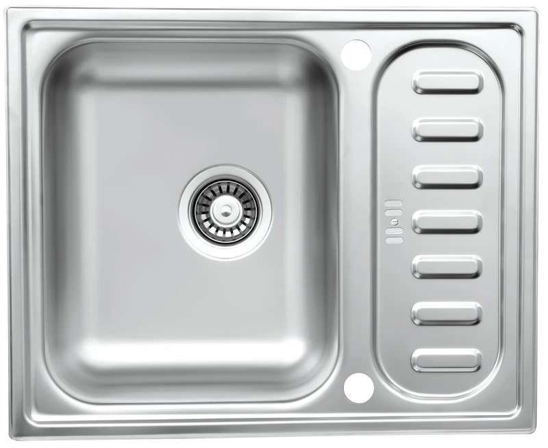 Respekta Riverside Stainless Steel Sink, 1 Basin, Built-in Sink, 61.5 x 50 cm, Stainless Steel Sink with Draining Board, Suitable for Base Cabinets from 50 cm Wide