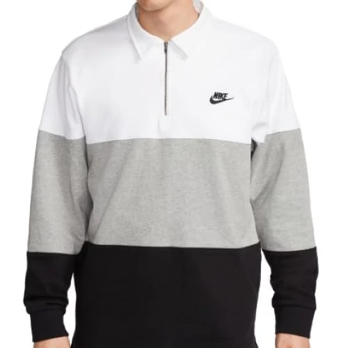 NIKE FB7797-100 M NK CLUB+ KNIT LS TOP CB Sweatshirt Men's WHITE/DK GREY HEATHER/BLACK/BLACK Size S