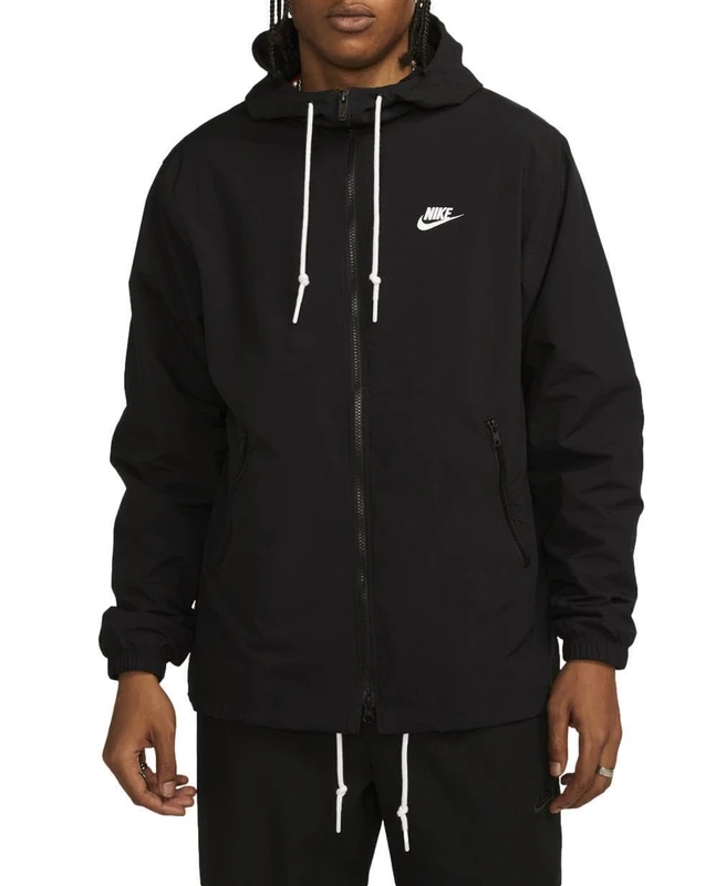 NIKE FB7397-010 M NK CLUB WVN FZ JKT Jacket Men's BLACK/WHITE Size XL