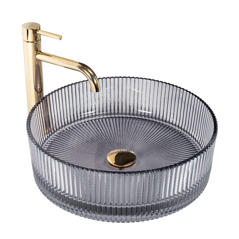 Rea REA-U0279 Bathroom Sink Made of Glass Ingrid Grey-grey-REA-U0279, Transparent