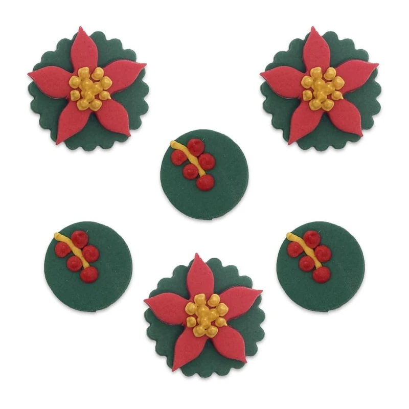 Anniversary House Festive Folliage Decorations, Handcrafted Cake, Edible Fondant Icing Sugar Cupcake Toppers, SFX361, Sugarcraft, White