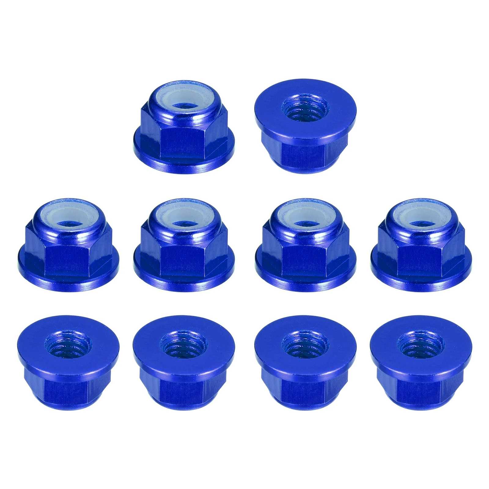 sourcing map Nylon Insert Hex Lock Nuts, 10pcs - M5 x 0.8mm Aluminum Alloy Self-Locking Nut, Anodizing Flange Lock Nut for Fasteners (Sapphire Blue)