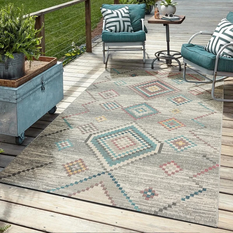 Mia's Bliss Rugs, Robust Outdoor Rug, Modern Design, Weatherproof and UV-Resistant, for Balcony, Patio and Conservatory, but also Suitable for Kitchen or Dining Room, Cream, 240 x 340 cm