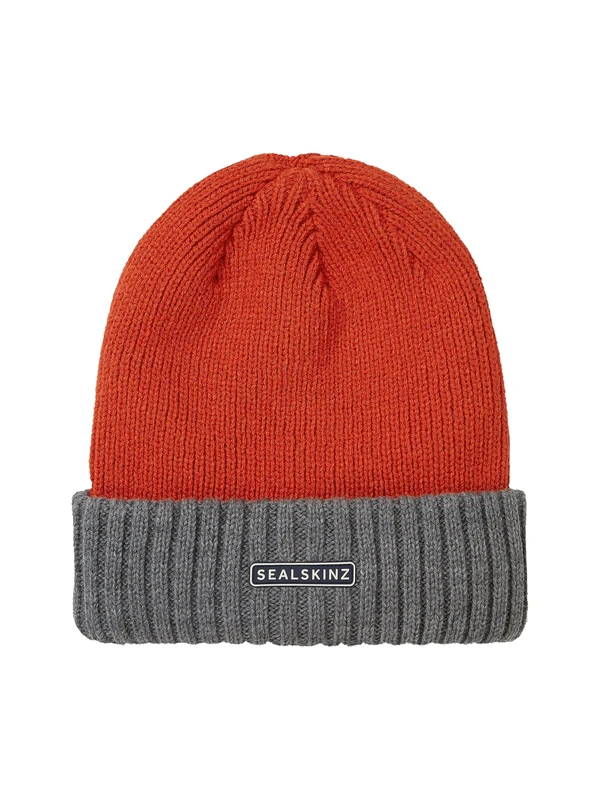 SEALSKINZ | Bacton | Unisex Waterproof Cold Weather Roll Cuff Beanie Hat | Everyday Use & Outdoor Activity | Three-Layer Insulation Technology | Microfleece Lining Orange