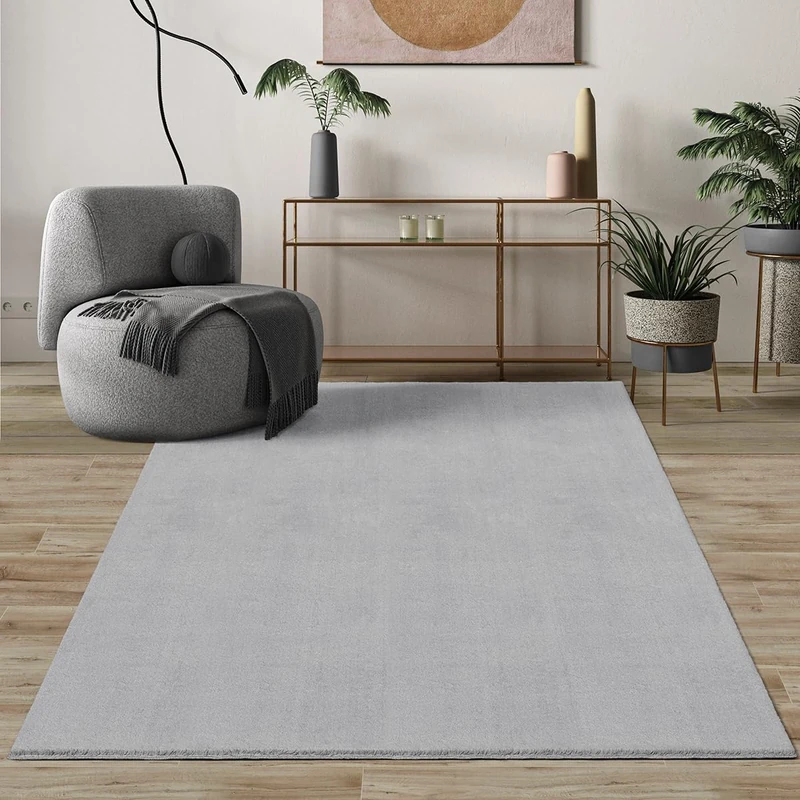 Mias Teppiche Comfort Modern Fluffy Short-Pile Carpet, Anti-Slip Backing, Washable up to 30 Degrees, Super Soft, Faux Fur Look, Grey, 240 x 340 cm