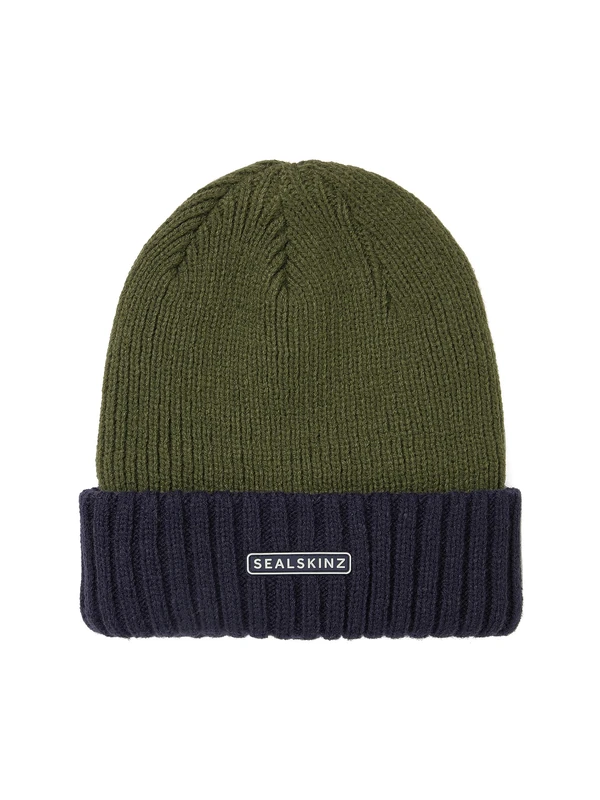 SEALSKINZ | Bacton | Unisex Waterproof Cold Weather Roll Cuff Beanie Hat | Everyday Use & Outdoor Activity | Three-Layer Insulation Technology | Microfleece Lining Olive