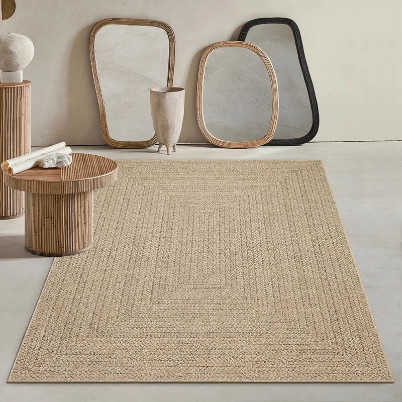 Mia's Kinsley Rugs, Robust Indoor and Outdoor Rug in Natural Jute Look, Weatherproof, Suitable for Patio and Garden